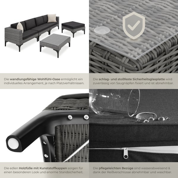 Gartenmöbel-Set mit Rattansofa, Tisch und Hocker