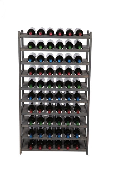 PROREGAL Weinregal SPREEWALD HxBxT 124x70x33cm 60 Flaschen auf 10 Ebenen Massives Kiefernholz Grau geölt
