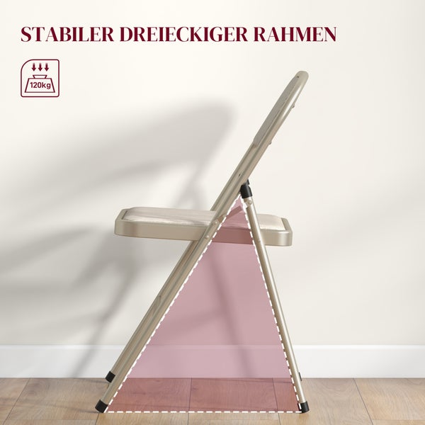 Abbildung der Abmessungen eines Klappstuhls mit einer maximalen Belastbarkeit von 120 kg