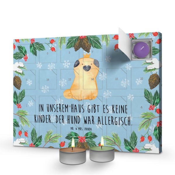 Mr. & Mrs. Panda Duftkerzen Adventskalender Mops Krone - Blau Pastell