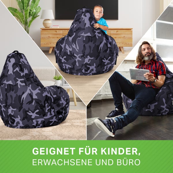 Green Bean Sitzsack mit Rückenlehne 80x70x90cm - Gaming Chair mit 230L Füllung Kuschelig Weich Waschbar - Bean Bag Bodenkissen Lounge Chair Sitzhocker Relax-Sessel Gamer Gamingstuhl Camouflage