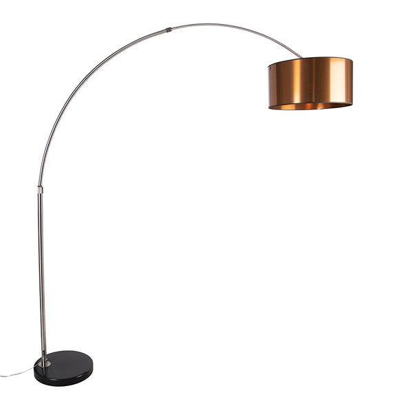 QAZQA - Modern Bogenlampe Lampenschirm Kupfer 50 cm - XXL I Wohnzimmer - Stahl Länglich - LED geeignet E27