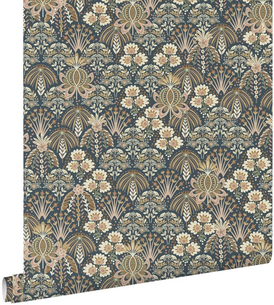 ESTAhome Tapete Blumenmuster im Jugendstil Dunkelblau - 50 x 900 cm - 130975