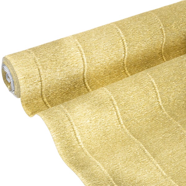 Goldene Rolle Krepppapier mit gewellter Struktur für Bastelarbeiten und Dekoration.