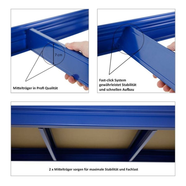 Detailaufnahme der Mittelträger für ein Regal mit Schnellklicksystem
