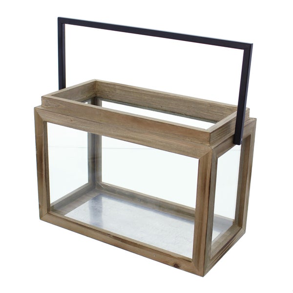 FRANK FLECHTWAREN | Laterne Natur, HOLZ, GLAS, 32 x 16 x 22 cm, GH 34 cm, ohne Kerzen