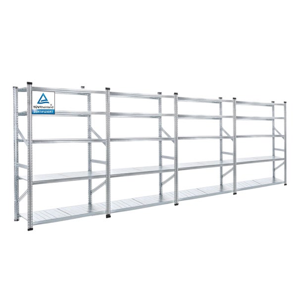 PROREGAL Fachbodenregal Stecksystem Proximo Komplettregal HxBxT 200 x 600 x 50 cm 5 Ebenen Fachlast 130 kg Beidseitig Nutzbar Verzinkt