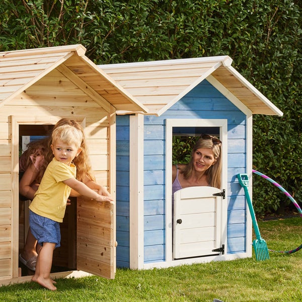 Home Deluxe - Spielhaus - DER GROßE PALAST blau - 166 x 138 x 132 cm - mit Bank - FSC zertifiziertes Kinderspielhaus, inkl. Montagematerial I Gartenhaus Holzhaus Kinderhaus