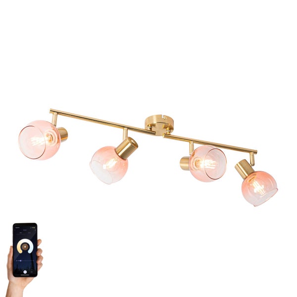 Smart-Strahler Gold mit rosa Glas inkl. 4 Wifi P45 - Vidro