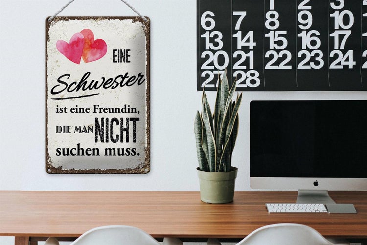 Blechschild Spruch Schwester ist eine Freundin Herz 20x30cm