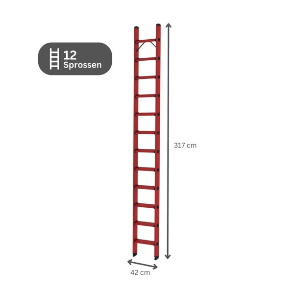 PROREGAL Stufen-Anlegeleiter GFK Ohne Traverse 12 Stufen