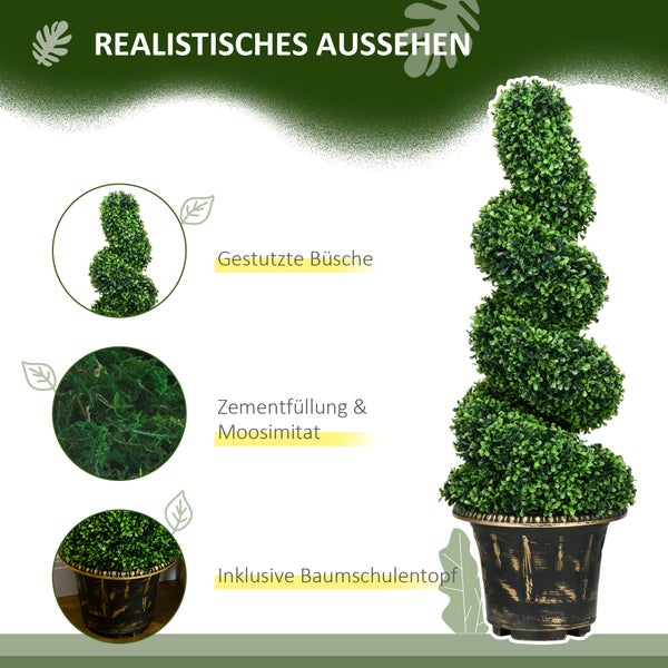 HOMCOM Künstliche Pflanzen 2er-Set, UV-beständige Kunstpflanze im Blumentopf, 90 cm Zimmerpflanze Buchsbaum für Indoor, Outdoor
