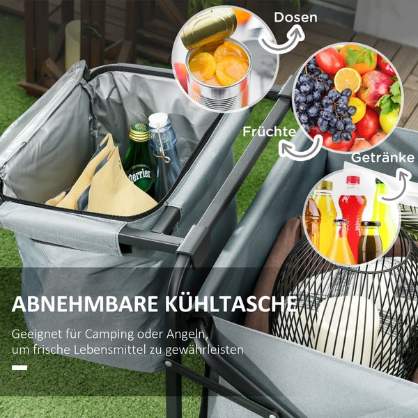 Outsunny Bollerwagen Faltbarer Transportwagen, Lastenwagen mit Kühltasche, Strandwagen mit ausziehbarem Griff, Gartenwagen bis 100 kg Belastbar, Oxford, Dunkelgrau