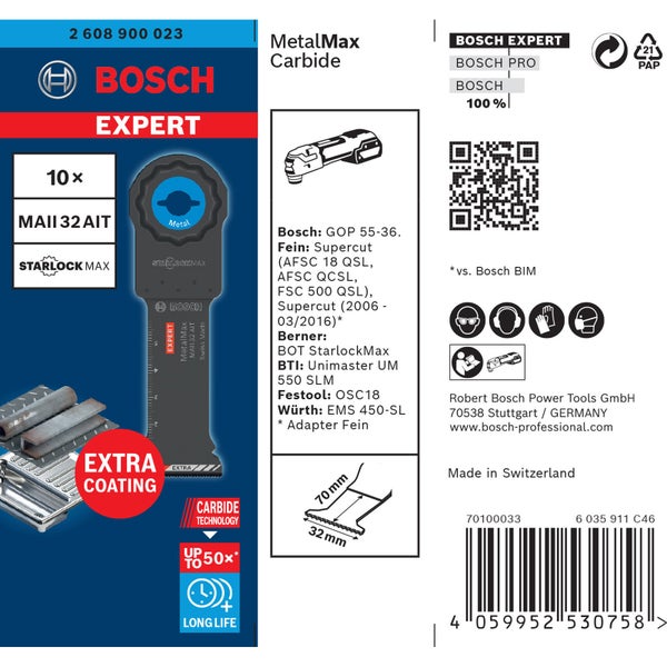 Bosch 10x Expert MetalMax Starlock Max MAII 32 AIT Tauchsägeblatt für Multifunktionswerkzeuge 70 x 32 mm - 2608900023