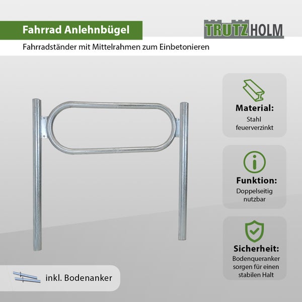 Fahrradanlehnbügel 115 x 124 cm Stahl feuerverzinkt Ø 60 mm grau Einbetonieren Fahrradständer Parker   Typ O