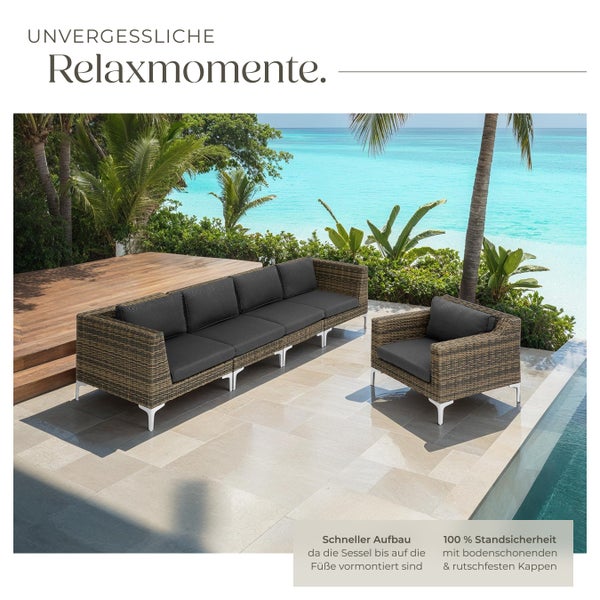Modulares Rattanset tectake Villanova kein Aufbau 2 Sessel mit Aluminiumgestell anthrazit-meliert