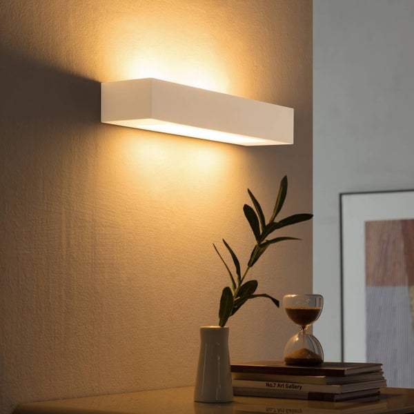 Lindby Gips Wandlampe weiß, bemalbar indirektes Licht Uplight & Downlight Wandleuchte 2 flammig für Wohnzimmer Esszimmer Küche Flur Gipsleuchte Wand innen IP20