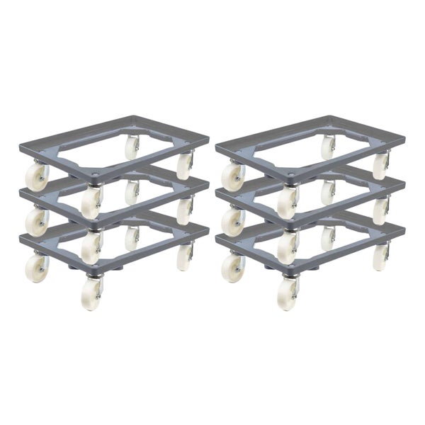 PROREGAL Transportroller für Euroboxen 60 x 40 cm mit Kunststoffräder Grau Offenes Deck 2 Lenkrollen und 2 Bremsrollen Traglast 300 kg