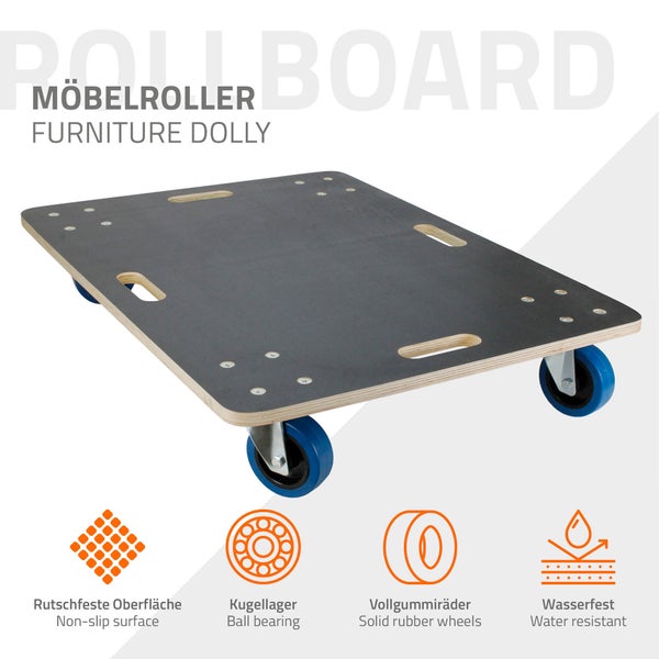 ECD Germany 2er Set Transportroller 60x80 cm, bis 800 kg Siebdruckplatte/PP-Räder, Transporthilfe für Umzug, Rollbrett Möbelroller Möbel-Transport Möbelhund Rollwagen Roller Transporter Transportwagen