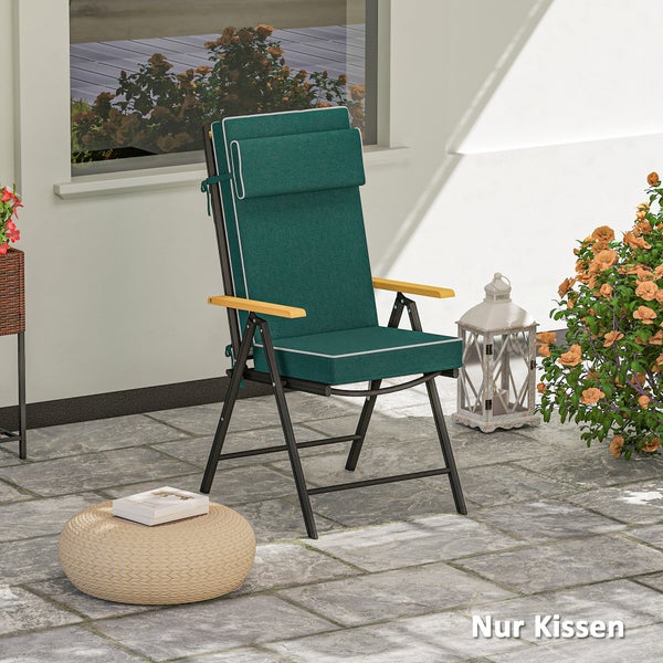 Outsunny Sitzkissen 120 x 47 x 9,5 cm wasserabweisend Stuhlkissen mit Bändern, Kopfstütze, UPF50+ Outdoor Indoor Sitzauflage, Sitzpolster für Klappstuhl, Essstuhl, Grün