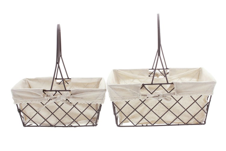 FRANK FLECHTWAREN | Drahtkorb Holzherz, 2er Set, METALL, 26 x 17 x 12 cm, GH 30 cm, 31 x 21 x 14 cm, GH 34 cm