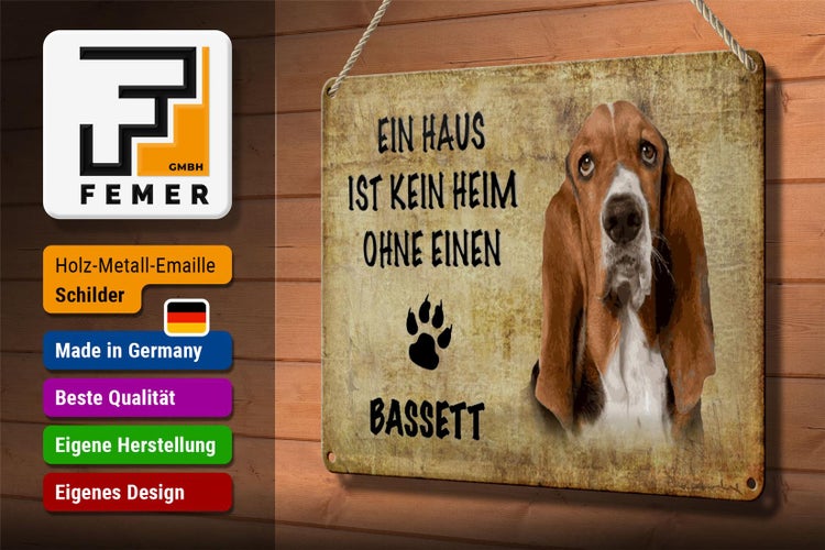 Blechschild Spruch 30x20cm Bassett Hund ohne kein Heim