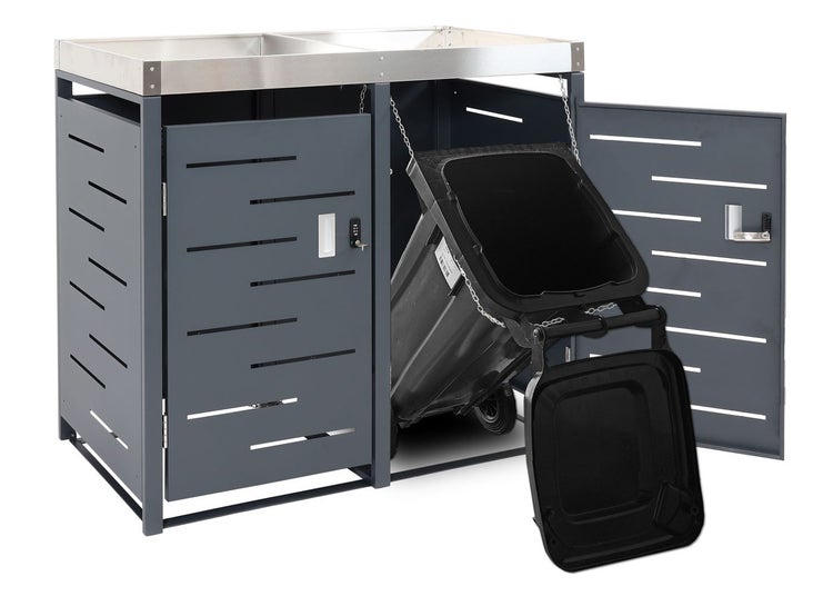 Mülltonnenbox mit Kippvorrichtung und Mülltonne