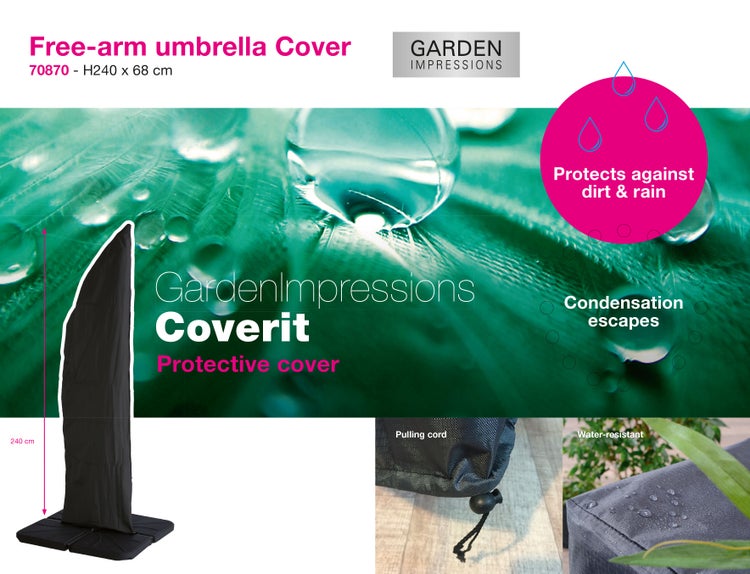 Garden Impressions Coverit Schutzhülle für Ampelschirme, 240 Zentimeter hoch, wasserabweisend, atmungsaktiv, mit Zugkordel, Garden Impressions Logo.
