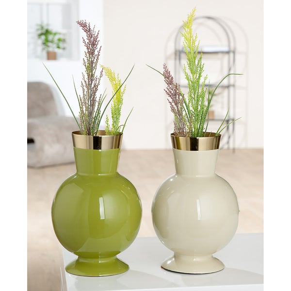 Vasen GILDE 2er Set RORO Tischvasen creme-grün Höhe 23cm Metall