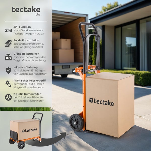 Sackkarre tectake  Belastbarkeit 80 kg 2 in 1 orange