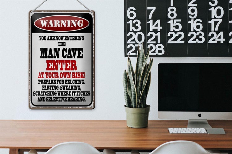 Blechschild Spruch 20x30cm warning man cave enter at your risk