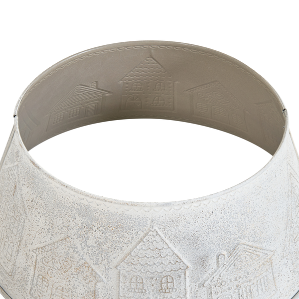 Weihnachtsbaumständer Manschette aus Metall mit eingeprägten Hausmotiven für Baumständer