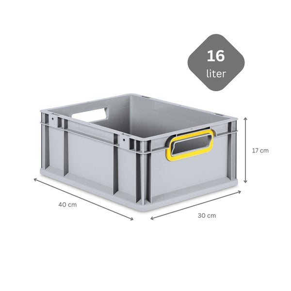 PROREGAL Spar Set 10x Eurobox Nextgen Color HxBxT 17 x 30 x 40 cm 16 Liter Griffe Gelb Offen Glatter Boden Eurobehälter Transportbox