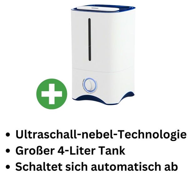 Supermist Luftbefeuchter 4L – Ultraschall-Kaltnebel, 360° Diffusor, großer Tank & automatische Abschaltung für gesunden Raumklima