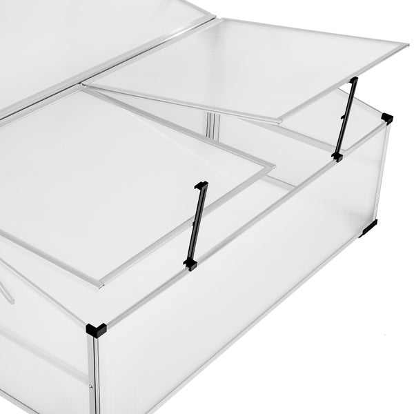 Frühbeet mit zwei geöffneten Deckeln und Aluminiumrahmen