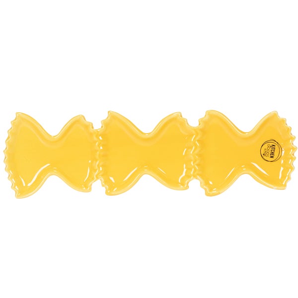 Servierplatte in Form von Farfalle-Nudeln mit Küchen-Logo