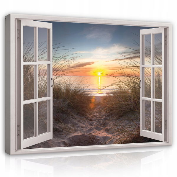 Leinwandbild Fenster Strand Meer Bilder Wohnzimmer 120X80 cm