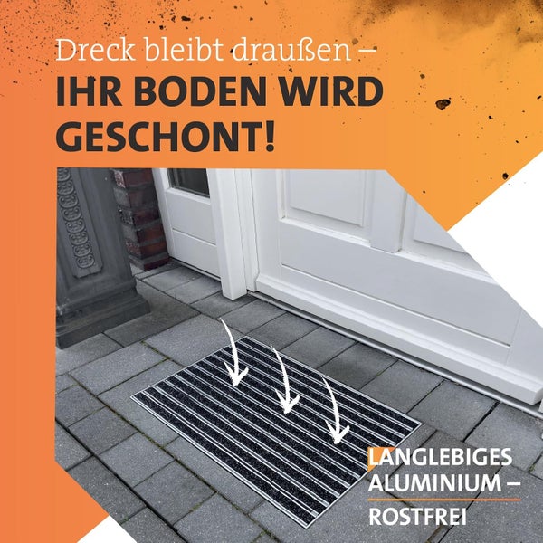 Schmutzfangmatte mit Aluminiumrahmen für Eingang | Einbau Alu-Fußmatte Innen & Außen überdacht | Robuste, eingelassene Eingangsmatte Anthrazit 100 x 50 cm