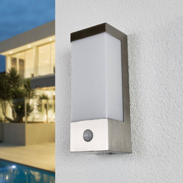 Lindby Edelstahl Wandlampe aussen mit Bewegungsmelder, Wandleuchte außen spritzwassergeschützt IP44 1x 6,5W LED Außenleuchte