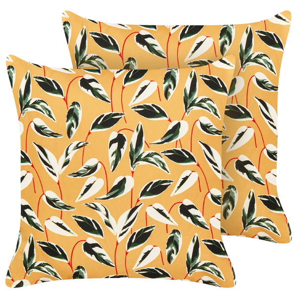 Gartenkissen 2er Set TAGGIA Pflanzenmuster 45 x 45 cm Gelb