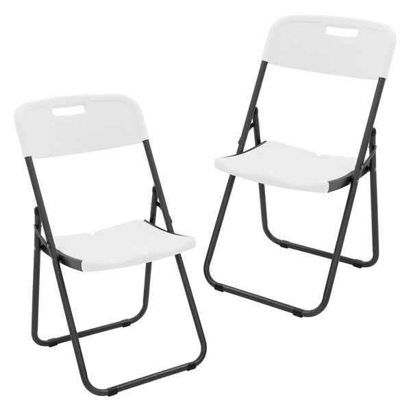 Zwei weiße Klappstühle mit Metallgestell