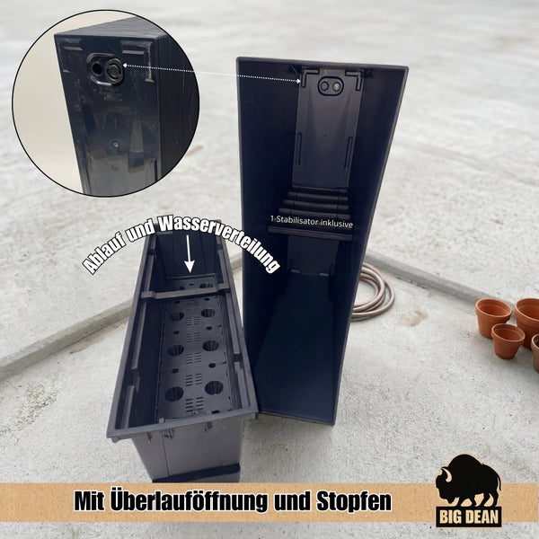 Kunststoff Blumenkasten mit integriertem Bewässerungssystem, Überlauföffnung und Stabilisator von Big Dean