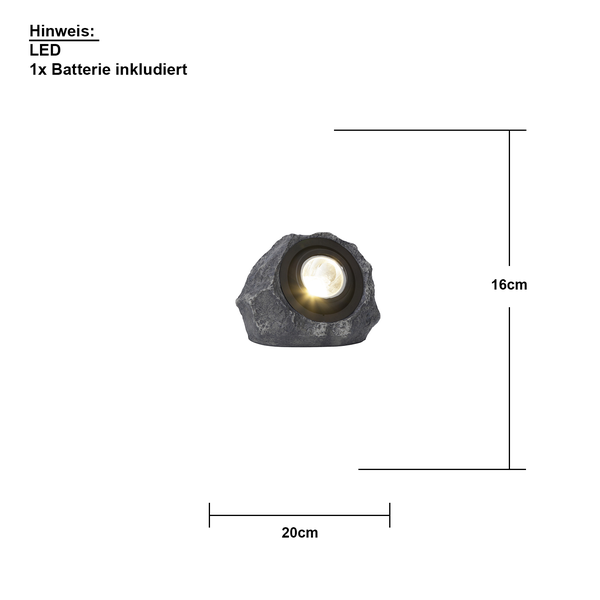 Dekorative Steinleuchte mit LED und Batteriebetrieb, Abmessungen 20x16 cm