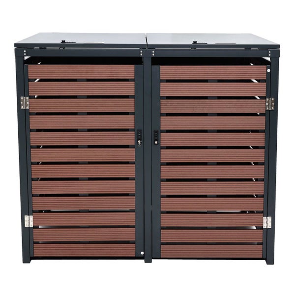 Mülltonnenbox für zwei Mülltonnen mit abschließbaren Türen und Deckel