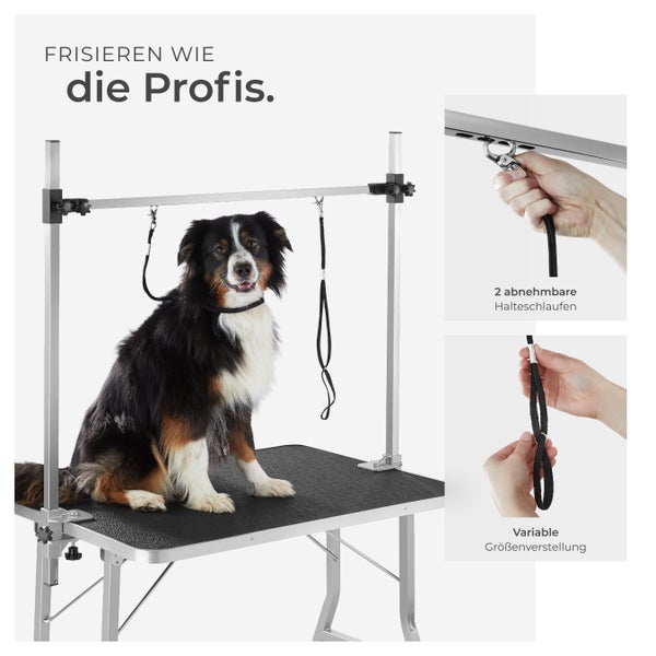 Trimmtisch tectake  Belastbarkeit 60 kg mit höhenverstellbarem Galgen und 2 Schlingen schwarz/silber