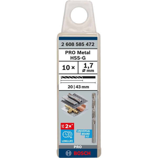 Bosch PRO Metal HSS-G Spiralbohrer 1,7 x 20 x 43 mm - 2608585472