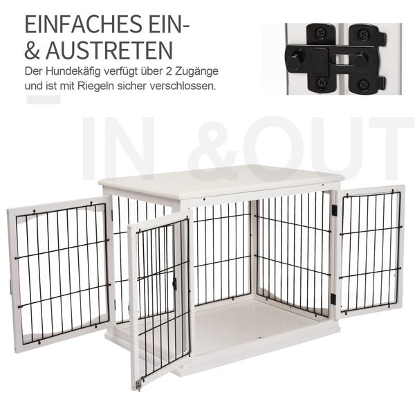 PawHut Hundekäfig für Zuhause, Hundehütte mit 2 Eingängen, Abschließbar Hundebox, Hundehaus für kleine Hunde, Weiß, 58,5 x 81 x 66 cm