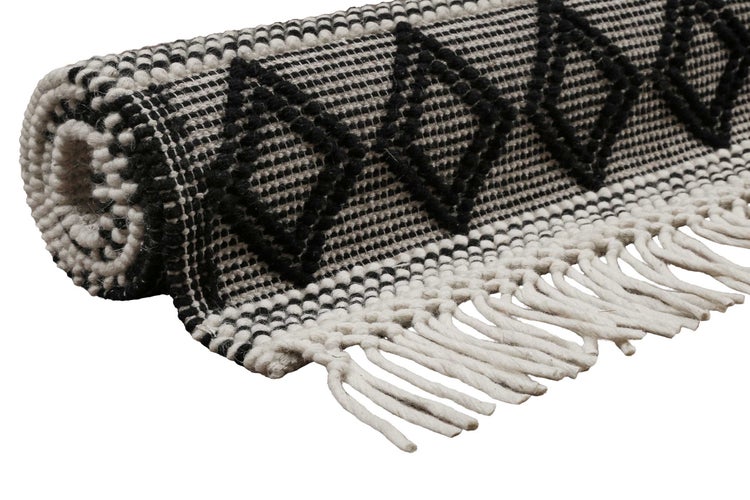 Esprit Teppich handgewebt Weiß Schwarz aus Wolle Cara 80x150 cm