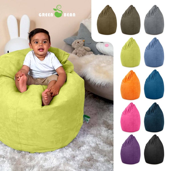 Green Bean Sitzsack mit Rückenlehne 60x60x90cm - Indoor Sitzkissen 220L Füllung Kuschelig Waschbar - Bean Bag Bodenkissen Lounge Chair Sitzhocker - Grün