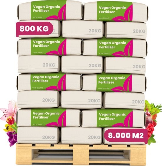Palette mit Säcken veganem organischem Dünger, geeignet für 8000 Quadratmeter